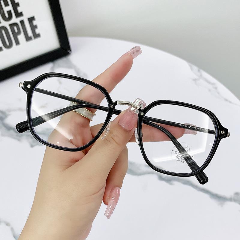 01048 Glasses Frame Women'S Retro Polygonal Flat Glasses Trendy Glasses Frame Anti-Blue Glasses