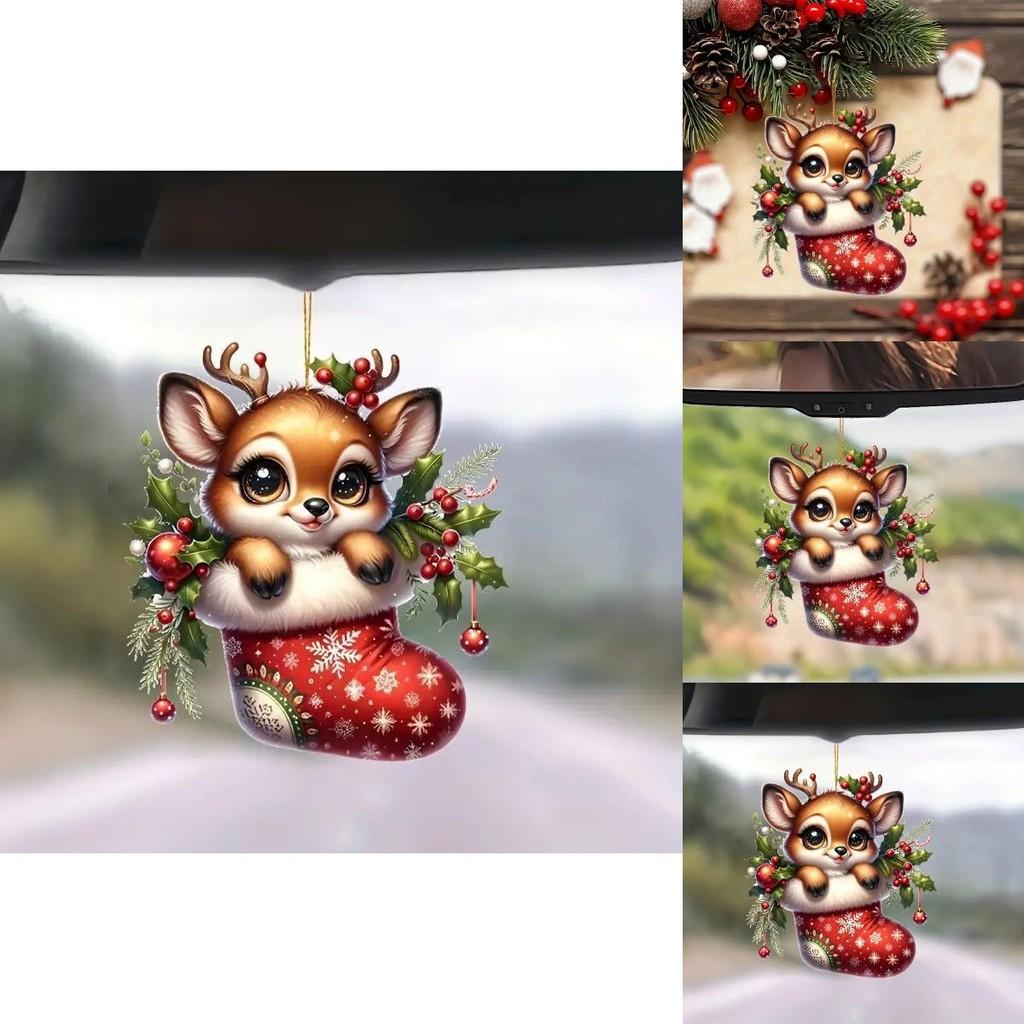 Adorable 2d Acrylic Reindeer Car Mirror Ornament Perfect For Christmas Decor Gifts