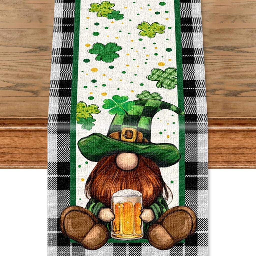 Pumpkin Buffalo Plaid Fall Table Runner, Fall Maple Leaves Kitchen Dining Table Runner Decoration for Thanksgiving Party Decor 13x72 Inch