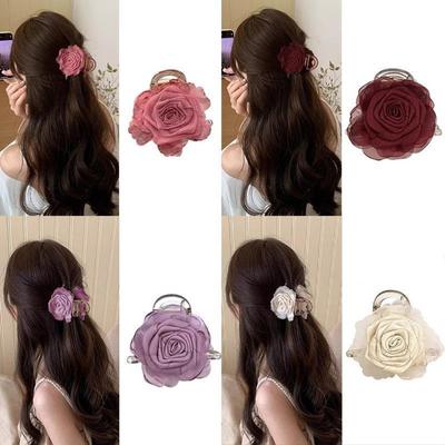 Pinza para el pelo de flores vintage para mujer, elegante pinza de tiburón para coleta, accesorios para el cabello de moda para niña