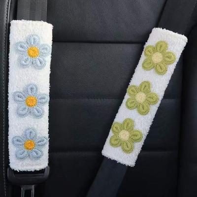 2pc Small Flower Shoulder Protector Car Interior Accessories Women Plush Creative Safety Belt Cover Interior Accessories Girl
