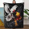Design Pattern of the Roosters Fight Flannel Printed Blanket Suitable for All Seasons for Living Room Office Sofa and Travel