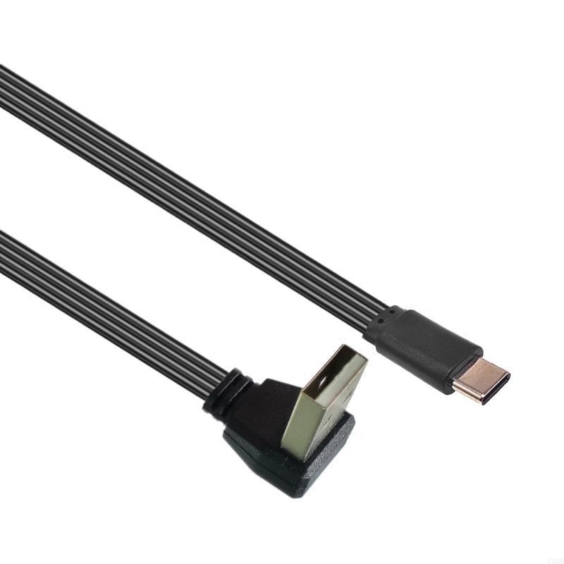 USB 2.0 Male to USB C Data Cord Wire Straight Head/90 Degree Bend Flat Cable for Tablet Phones 480Mbps Data Transfer