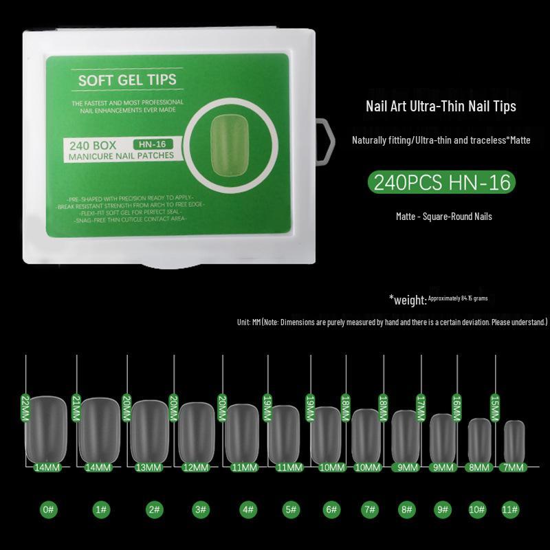 Ultra-Thin Seamless Matte Nail Tips - 240 Piece Boxed Set: No-File, Full-Stick False Fingernails