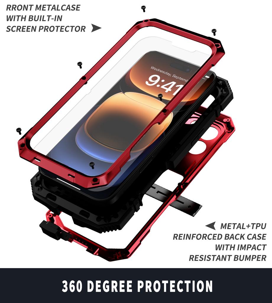 Panzer Handyhülle Für iPhone 17 16e 16 15 14 Plus 13 12 Pro Max Aluminium Metall Schraube Stoßstange Robust Outdoor Sport Hülle Ständer