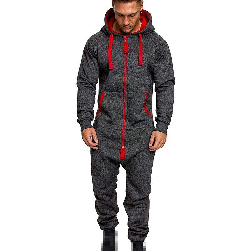 Hooded Men's Long Sleeve Camouflage Onesie Jumpsuit For Casual Wear**