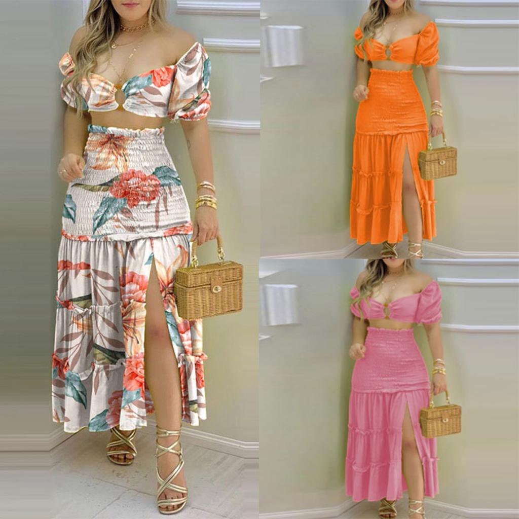 Spring New Fashion Elegant Printed Vest High Waist Skirt Set Women's Outfits for Women European American Crossborder Clothing