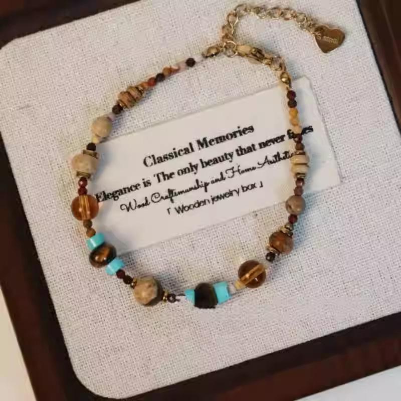 

Винтажный браслет из натурального камня с бусинами, нишевый этнический браслет с темпераментом, универсальная легкая роскошь, высококачественная женская бижутерия