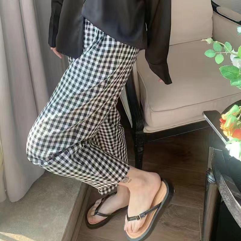 Summer Thin Cotton Rayon Ultra-Light Puff Wide Leg Ankle Pants for Women  Home Pants Plus Size Artificial Cotton Pants