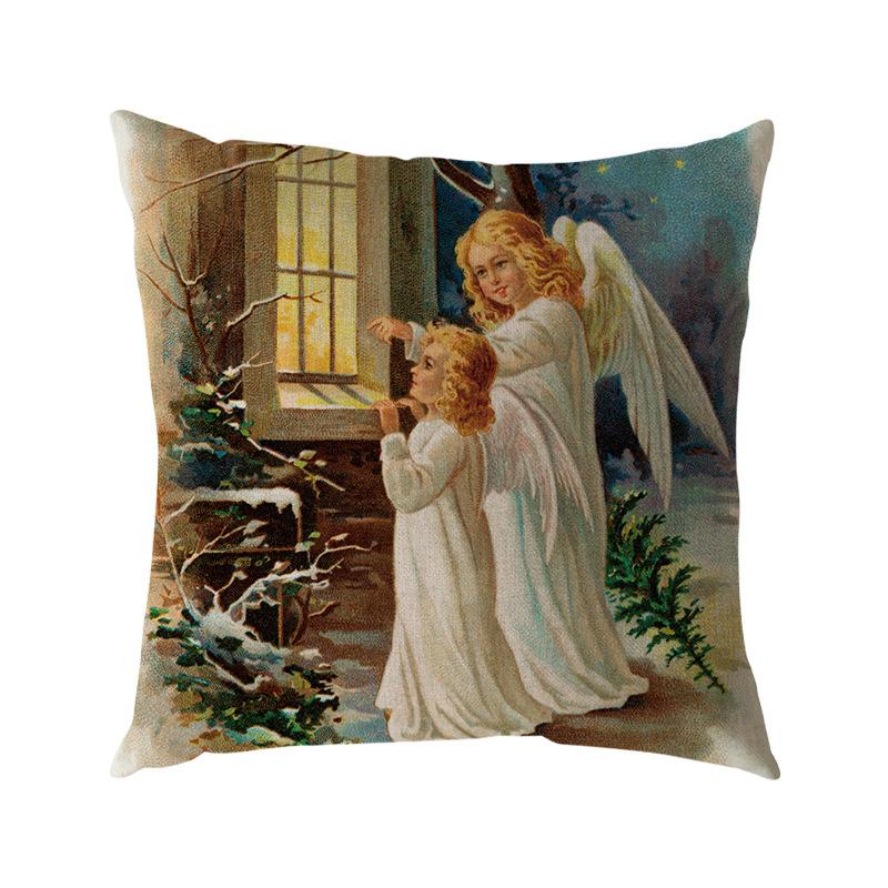 Santa Claus Pillow Case Snowman Color Ball Christmas Wreath Linen Pillow