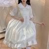 Lady Lazy Lolita Short Sleeve Round White Dress, Collar, Knee-Length, (L)