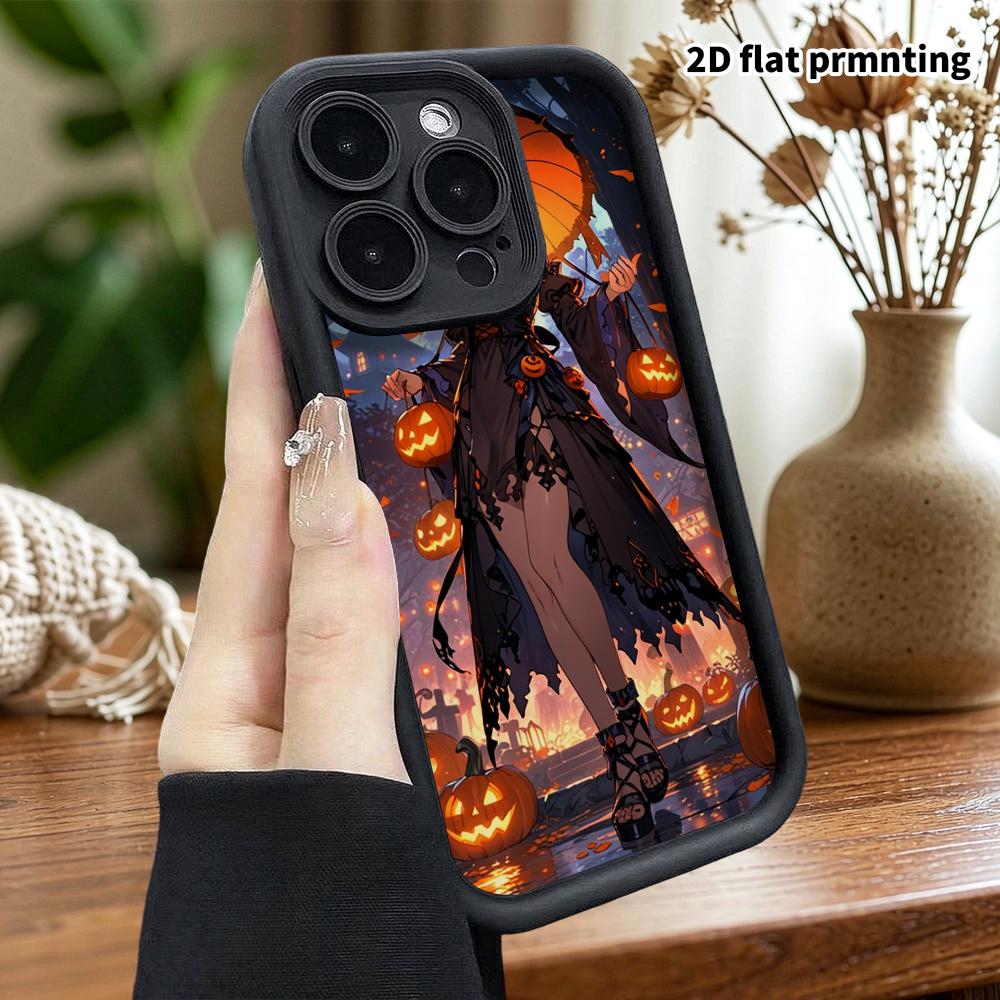 Phone Case: 2D Flat Design Suitable for iPhone 18 17 16 15 14 13 Pro Tiered Protective Case, 2D Anime Girl, Christmas and Halloween Gift