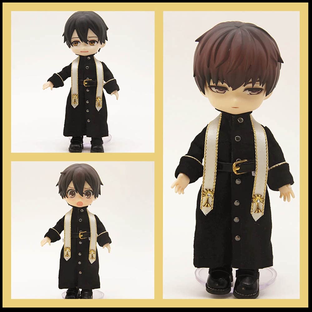 niannyyhouse OB11 size Obitsu doll 11cm body ribbon + belt + robe 3-piece set priest suit 112bjd doll clothes black priest doll clothes
