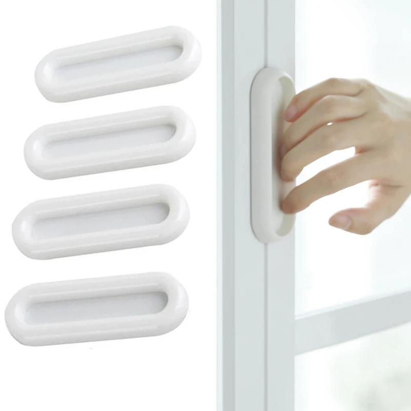 4Pcs Self-adhesive Door Knobs Oval Door Handles for Interior Doors Glass Window Cabinet Drawer Non-slip Grip Auxiliary Handles