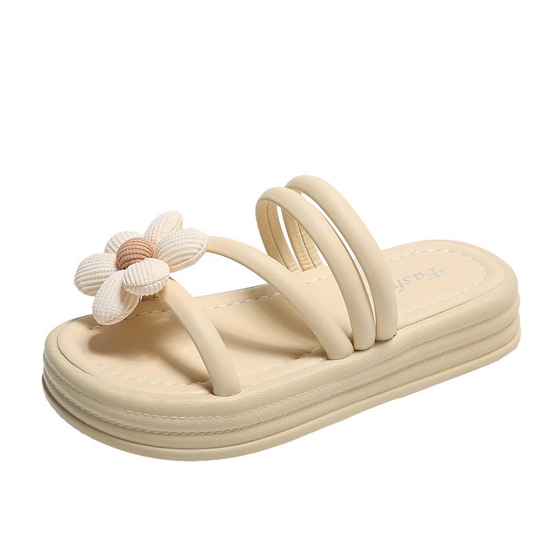 Super heiße Damenschuhe, Sandalen Damen Sommer neu süße Blume dünner Riemen dicke Sohle Cover, mittlerer Absatz und coole Pantoletten