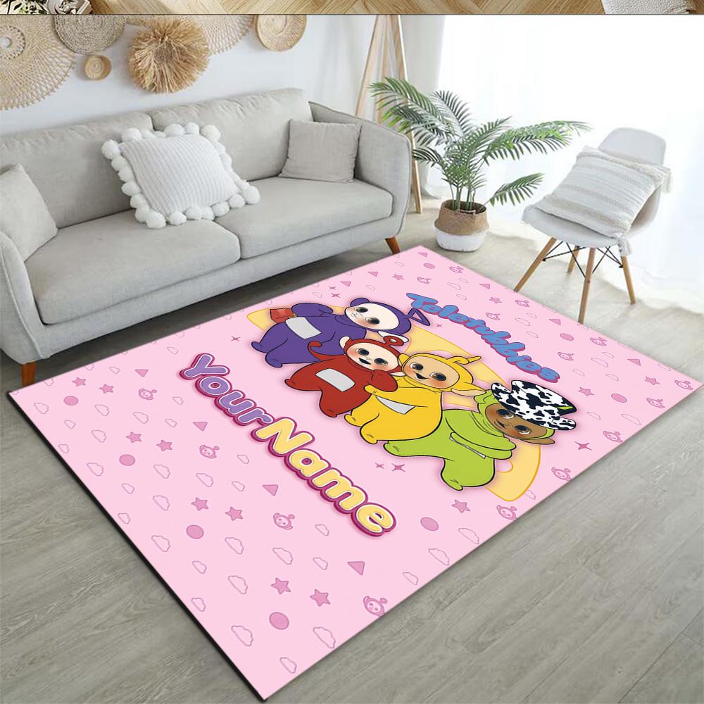 Teletubbies Customizable Name Floor Mat Design for Outdoor Game Room Study Room Kitchen Anti-slip Rug Anime Office Decor Birthday/Christmas Gift