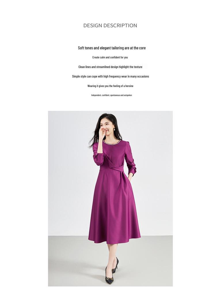 French Chic Light Luxury Waist-Slimming Dress - Imitation Silk Wool with Diamond Detail