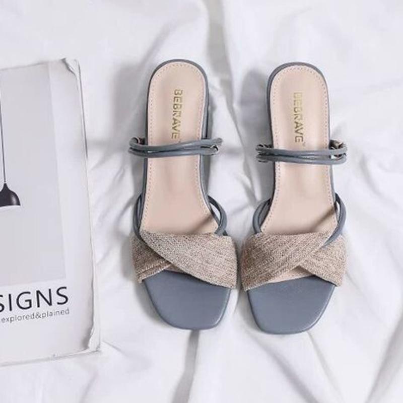 Large Size Women's Shoes Fairy Style High-heeled Sandals Mid-heel All-match Thick-heeled Sandals and Slippers