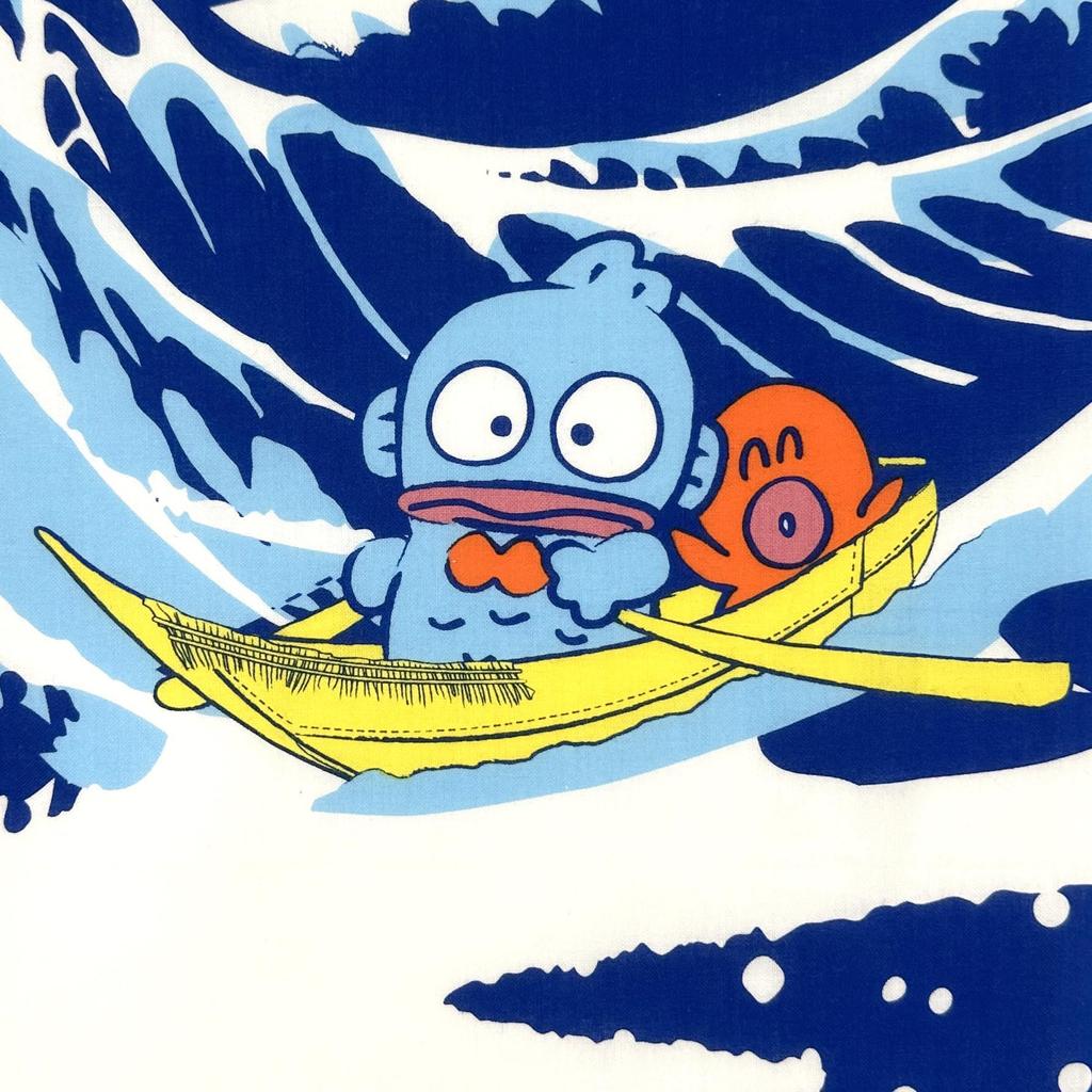Sanrio Japanese Pattern Hand Towel Hangyodon Great Wave Off Gift Made in Japan "The Kanagawa"