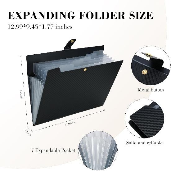 2PCS Expanding File Folder 7 Pocket Letter Size Accordion File Organizer with Labels Portable Document Paper Bill Receipt Organizer for School Office
