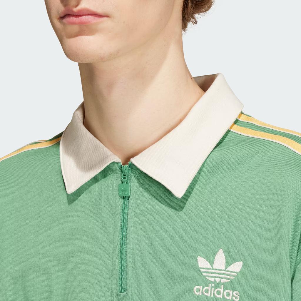 Adidas Originální mikina s límečkem se třemi pruhy a polovičním zipem Pánské topy Zelená IS4364