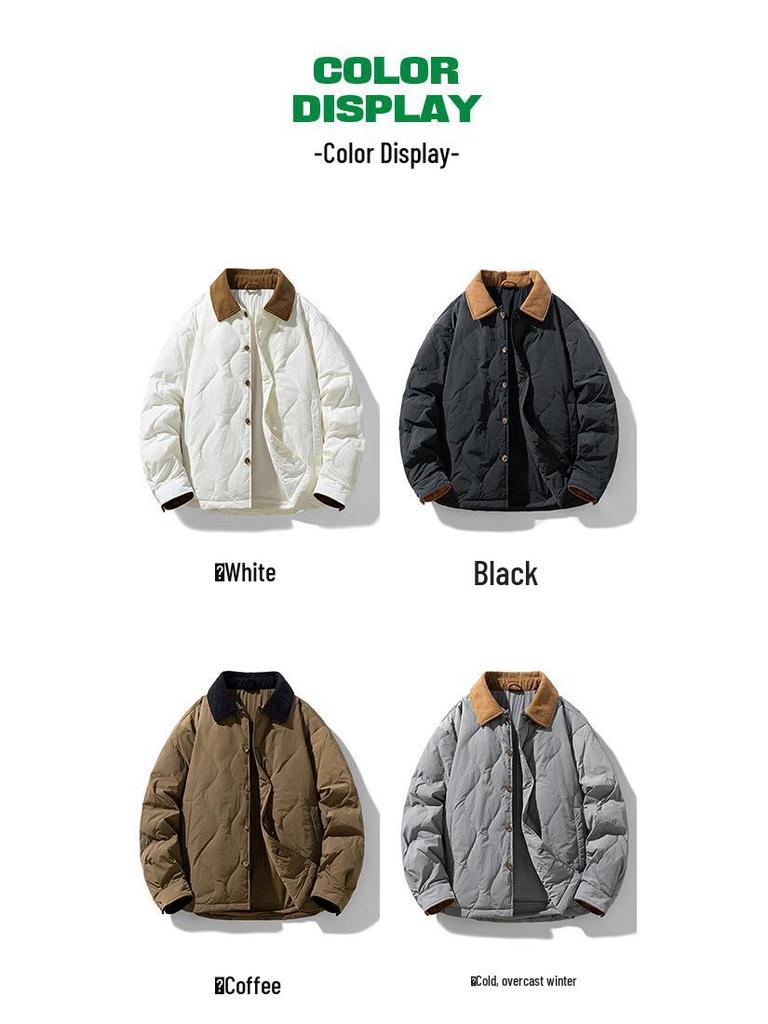 Men's Trendy American Retro Wave Pattern Duck Down Jacket - Lightweight, Warm Workwear Outerwear