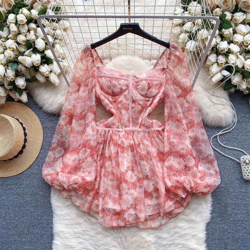 

Spring Clothing Puff Sleeves Socialite Dress Dress Little Daisy Orange S