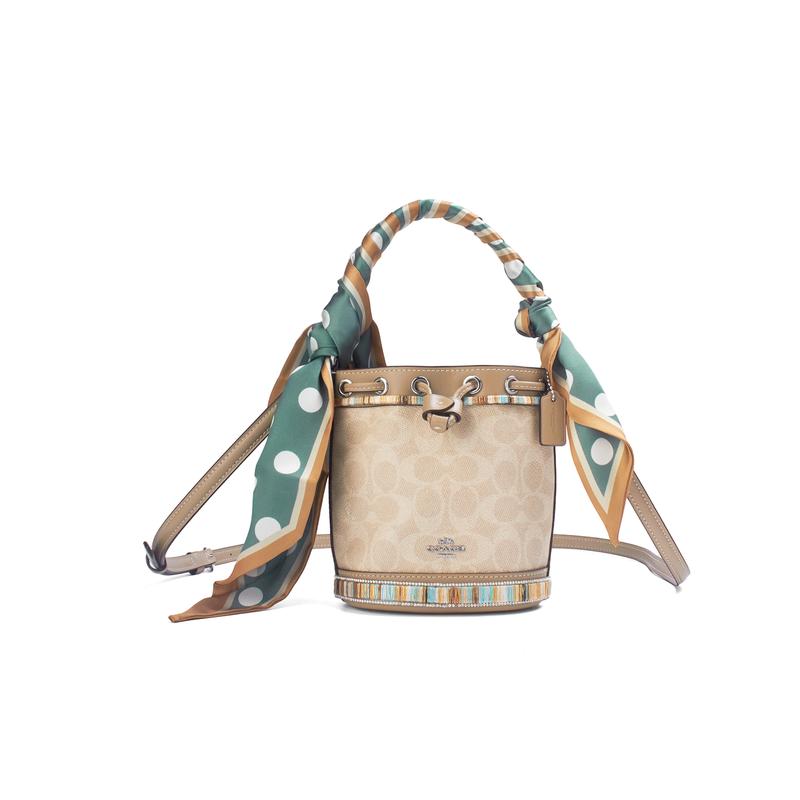 

COACH handbag [Customized bag] Dempsey brown fog pearl shadow small flower silk scarf decoration fashionable and versatile simple polka dot senyu коричневий