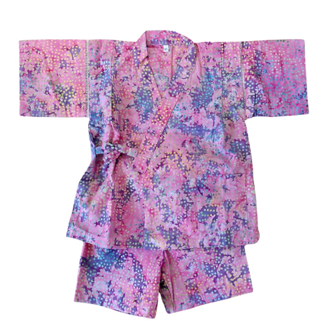 Jinbei Purple Pink Girls Boys Unisex Unique Cotton Fabric Jinbei Purple Pink [ROSELLA] (with ribbon) Children s 100% (100)
