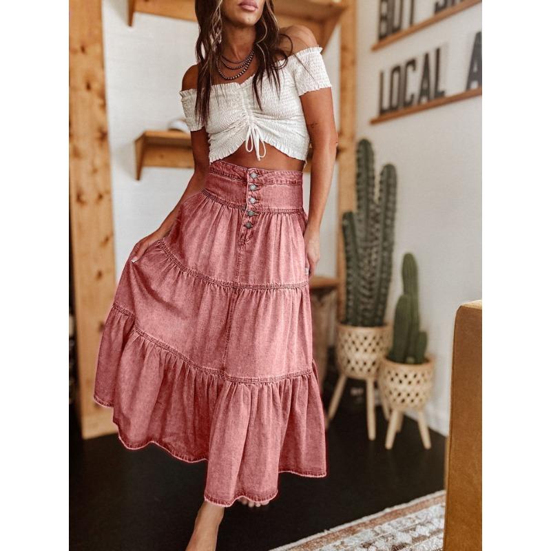 VEZFAA Women's Vintage Bohemia Casual Summer Spring Skirts