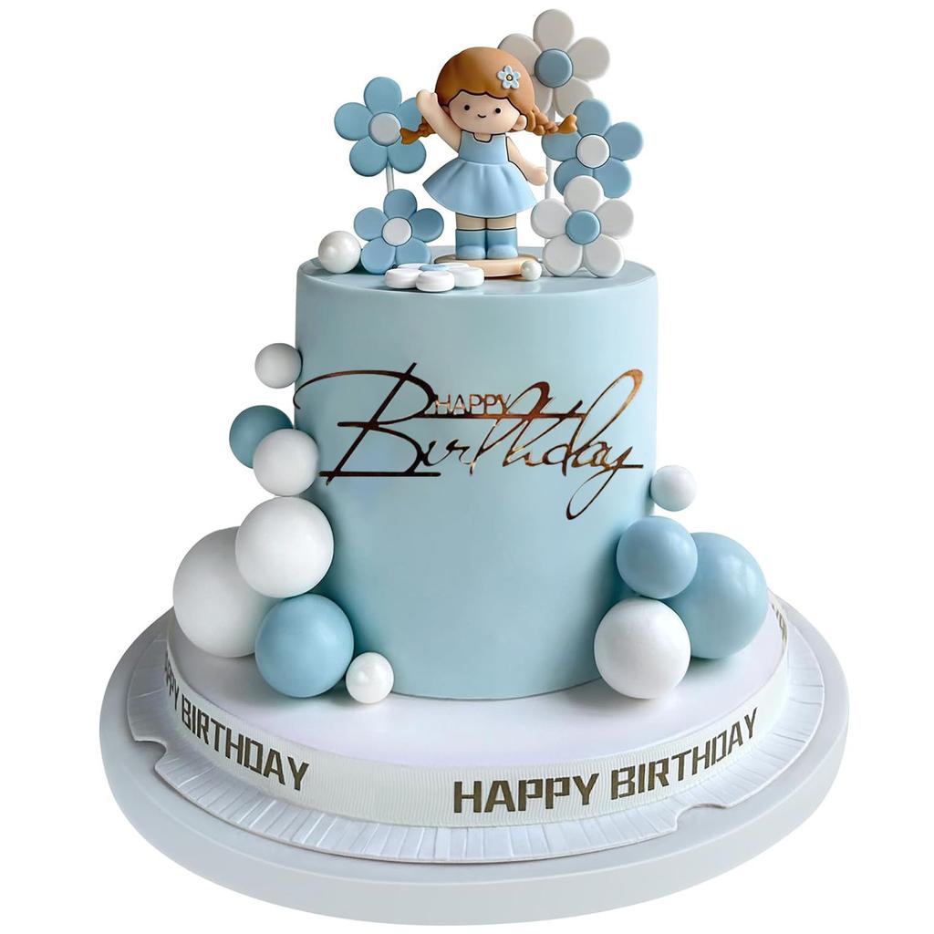 20st Flicka Tårtdekorationer Skumbollar Dekorationer Med Små Blommor För Baby Shower Födelsedag Jubileumsfest Dekorationer (Rosa)