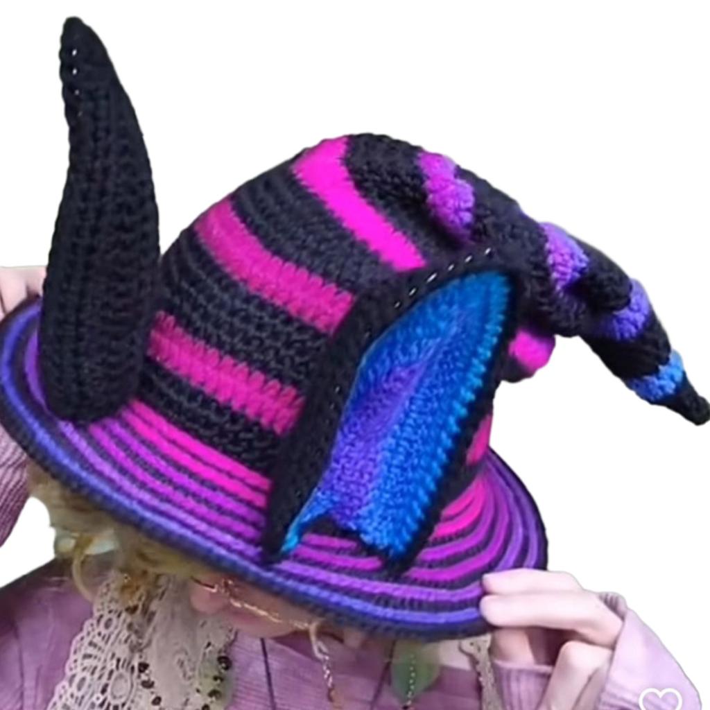 Knitting Witch Hat Costume for Women Men Teenagers for Party Decorations Crocheted Wizard Cap