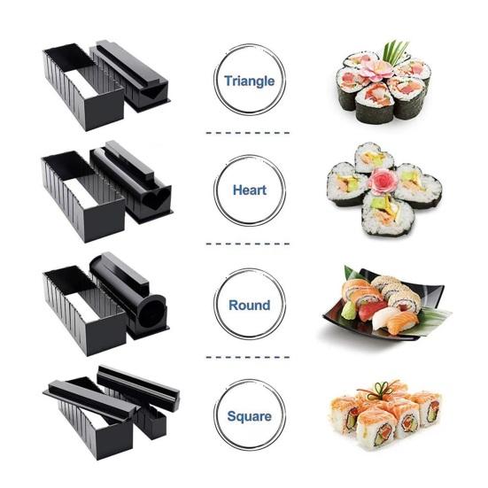 10Pcs DIY Sushi Making Kit with 8 Shapes Food-Grade PP Mold Set for Beginners Dishwasher Safe Creative Sushi Roll Maker for Home Parties