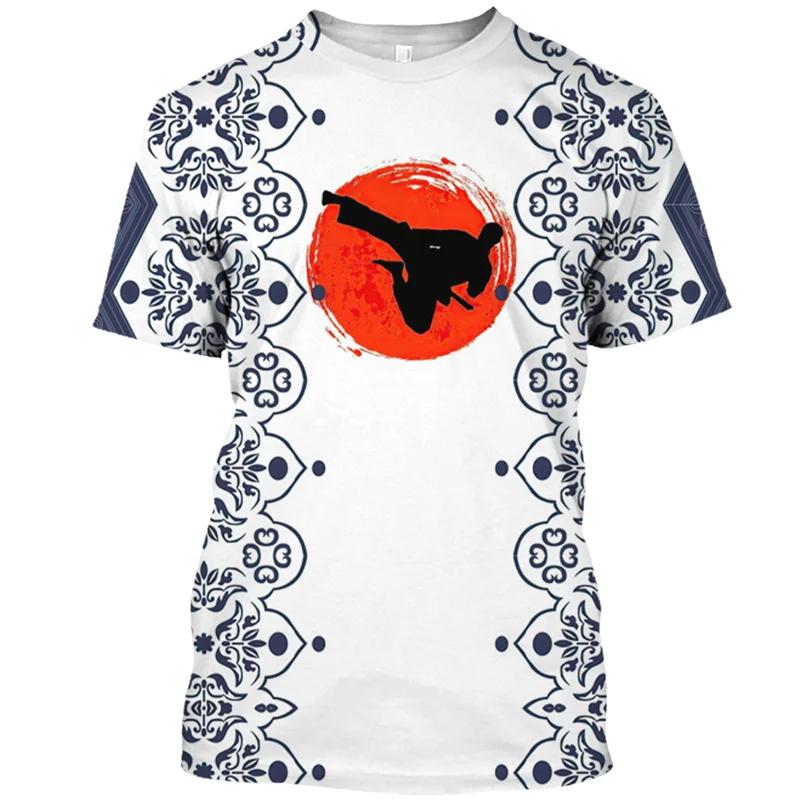 Camisetas de Verano de Cuello Redondo con Estampado 3D de Kickboxing Artes Marciales, Camisetas de Hombre Casuales de Moda de Manga Corta
