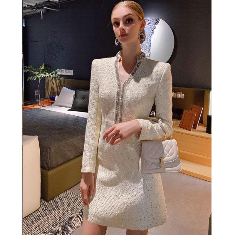 

Осенне-зимнее платье в стиле знаменитостей с V-образным вырезом, облегающее твидовое платье для женщин XL