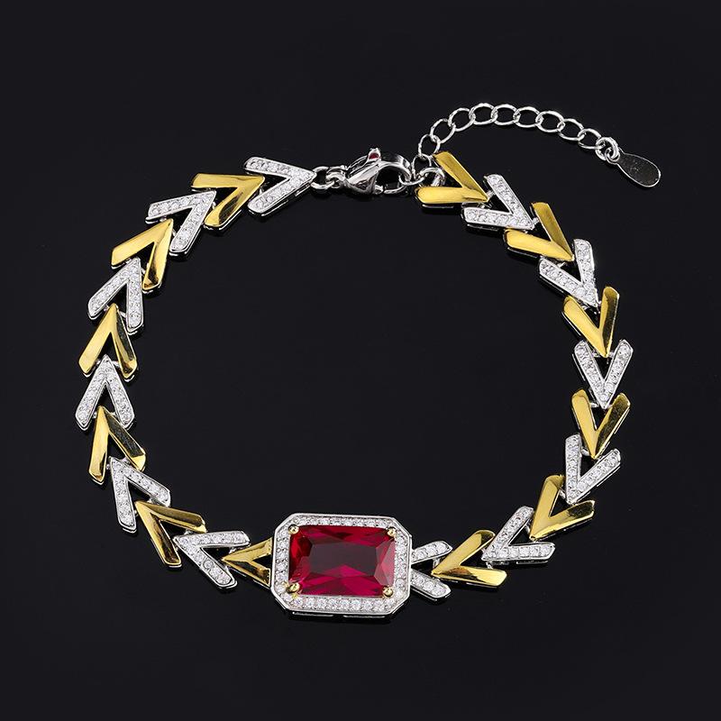 New Cuban Chain Paraiba Bracelet Jewelry Ruby Women's Style Fashionable Palace Retro Luxury