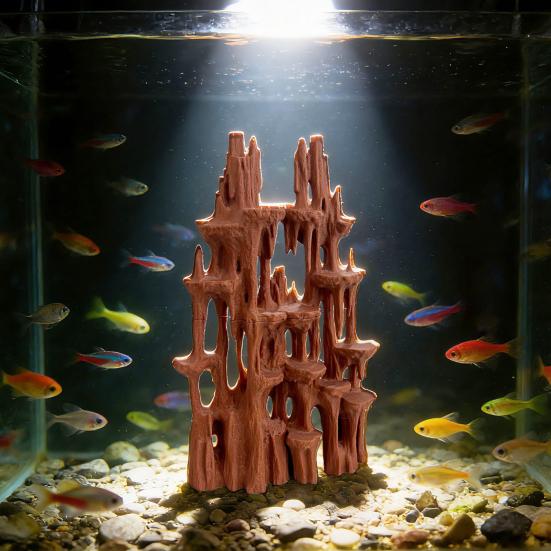 Aquarium Mountain View Stone Artificial Rock Formation Mountain Ornament Fish Tank Rockery Landscape Betta Hideout Cave for Small Fish Shrimp