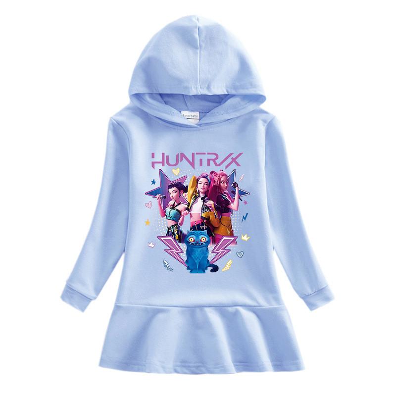 Girls Kpop Rumi Zoey Mira Hunters Printed Long Sleeves Hooded Dress