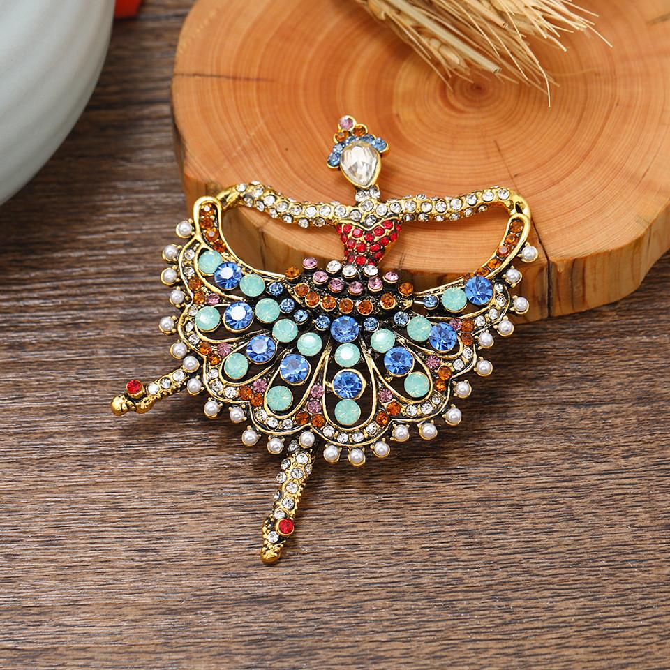 Vintage Ballet Girl Brooch With Rhinestones For Women Dance Accessories