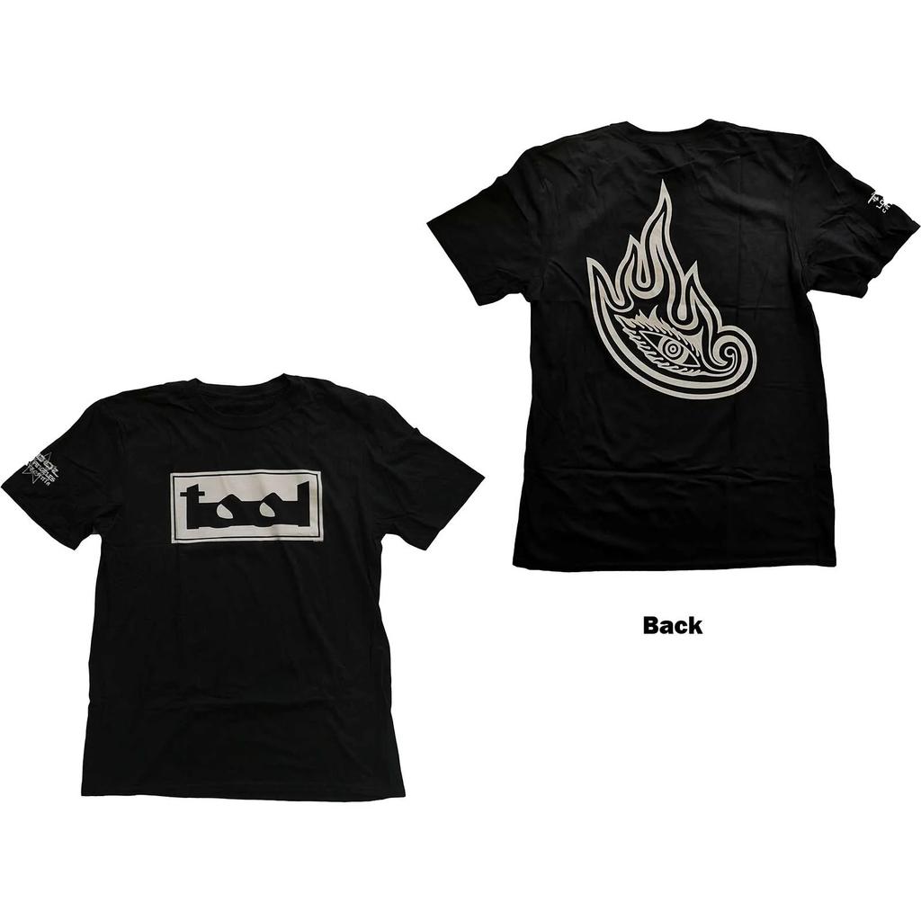 Maglietta in Cotone Unisex con Stampa Occhio Fiamma Double Sided Streetwear Metal Progressivo Girocollo Manica Corta