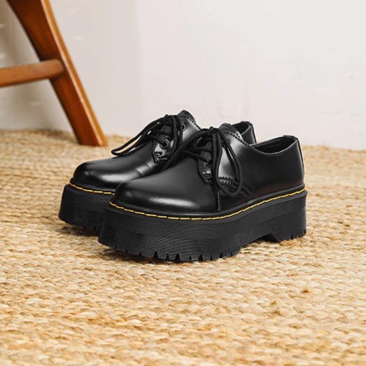 

Мягкая кожа британский стиль платформа JK маленькие кожаные туфли женские 2025 новые черные колледж лоферы на шнуровке одинарные туфли 35 чёрный