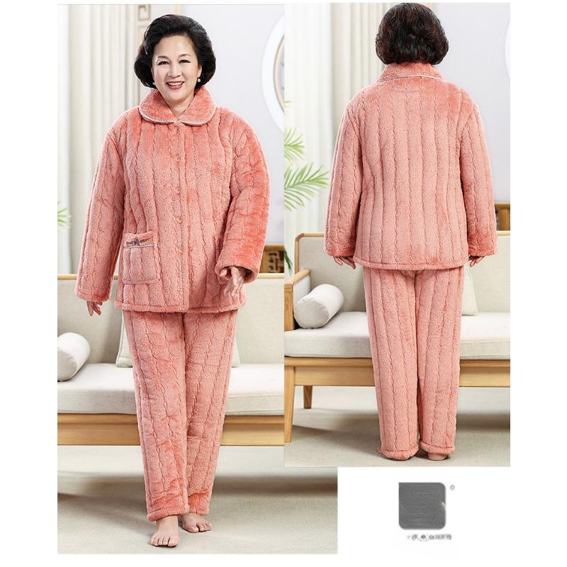 

Пижамы для мам среднего возраста, женские зимние утолщенные три слоя хлопка плюс хлопок, домашняя одежда для свекрови для пожилых людей XXXL