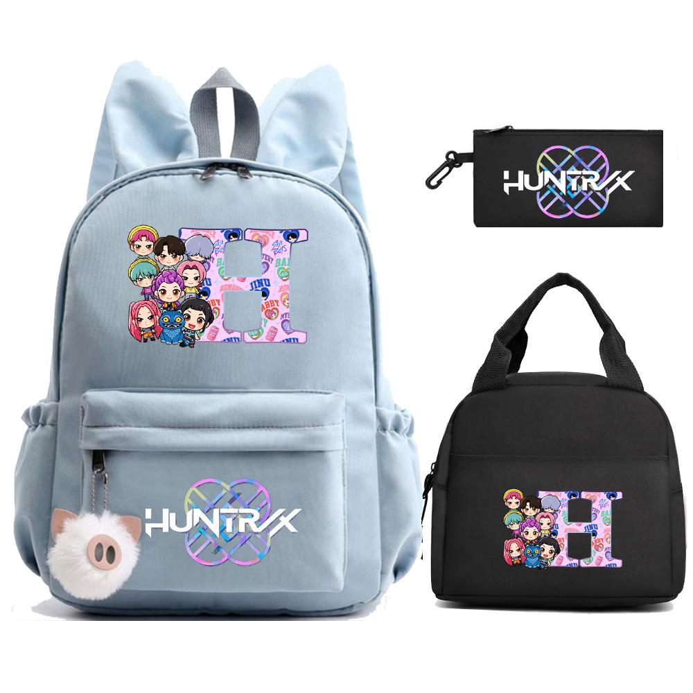 

3Pcs/set 26 English Letter Kpop Demon Hunters Printed Backpack with Lunch Bag Pengcil Case for Teenager Girl Boy Bookbag Large Capacity Travel Bag