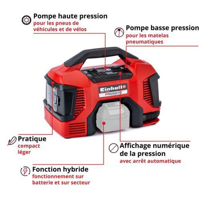 Einhell compresseur hybride pressito - solo pxc (18v, 90 w, longueur tuyau: 710mm) livré sans batterie ni chargeur