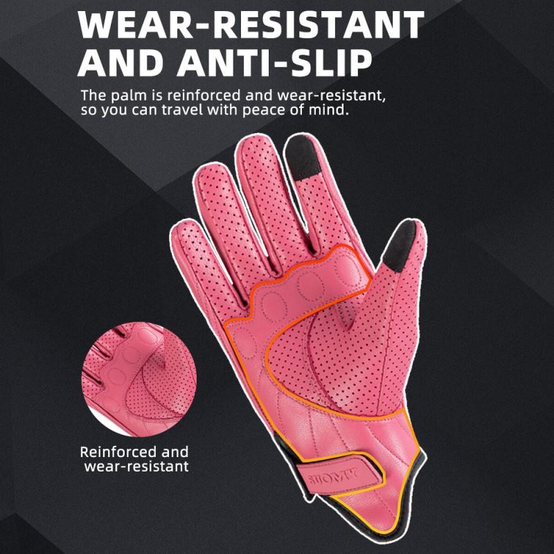 Echt Leer Motorhandschoenen Heren Dames Touchscreen Compatibel Ademend Antislip Retro Stijl Rijuitrusting