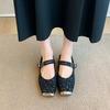 Fashion Studded One Strap Low Heel Shoes New Square Toe Shallow Mouth Leopard Suede Single for Autumn