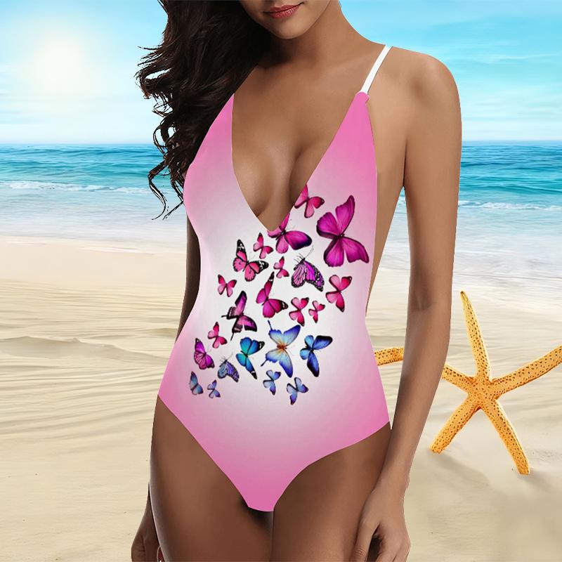 

Гарячий розпродаж і популярний жіночий модний камзол з принтом метеликів і купальник з відкритою спиною XXXXXL рожевий