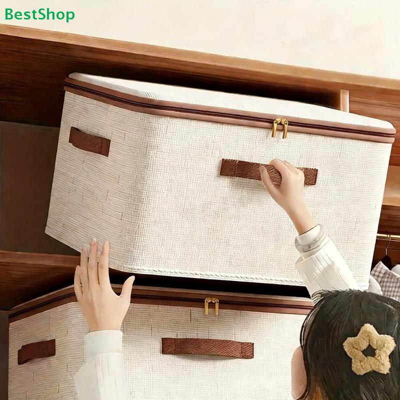 Foldable Fabric Clothes Storage Boxes - Washable Moisture-Proof Organizer Bins with Lock & Handles for Closet