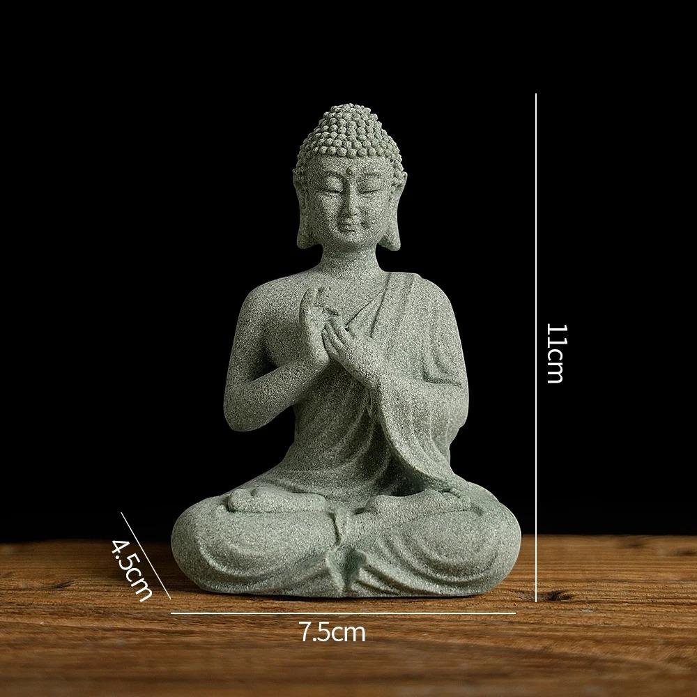 Buddha Garden Statue Fish Tank Decoration Mini Buddhism Figurine Desk Tablescape Decor Home Zen Statue Green Sandstone Thailand
