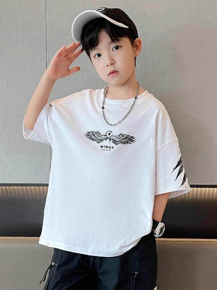 Children's clothing, boys' short sleeved T-shirt, summer clothing, 2026 new item, mid size children's summer half sleeved boys' top